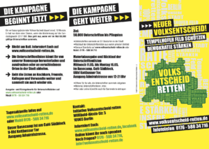 Flyer "Volksentscheid retten" Tempelhofer Feld Bezug